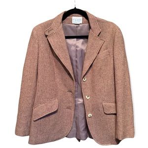 Vintage Wool Tweed Blazer Suit Jacket Red Houndstooth Made in USA 40s 50s Union